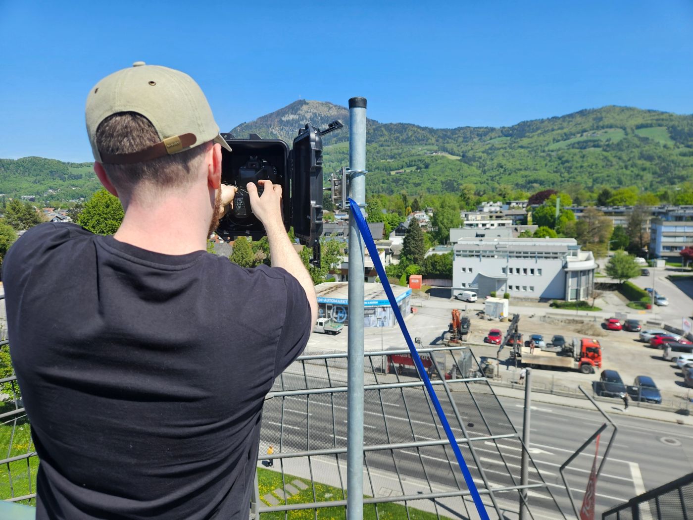 long term timelapse system camera installation on construction site