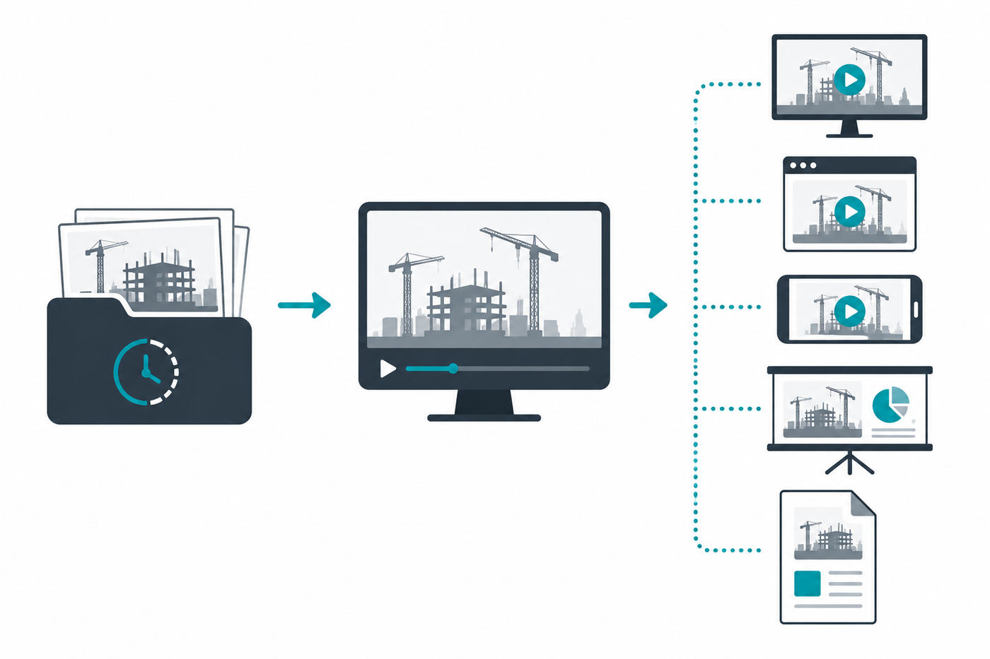Construction timelapse archive converted into multiple video and presentation formats
