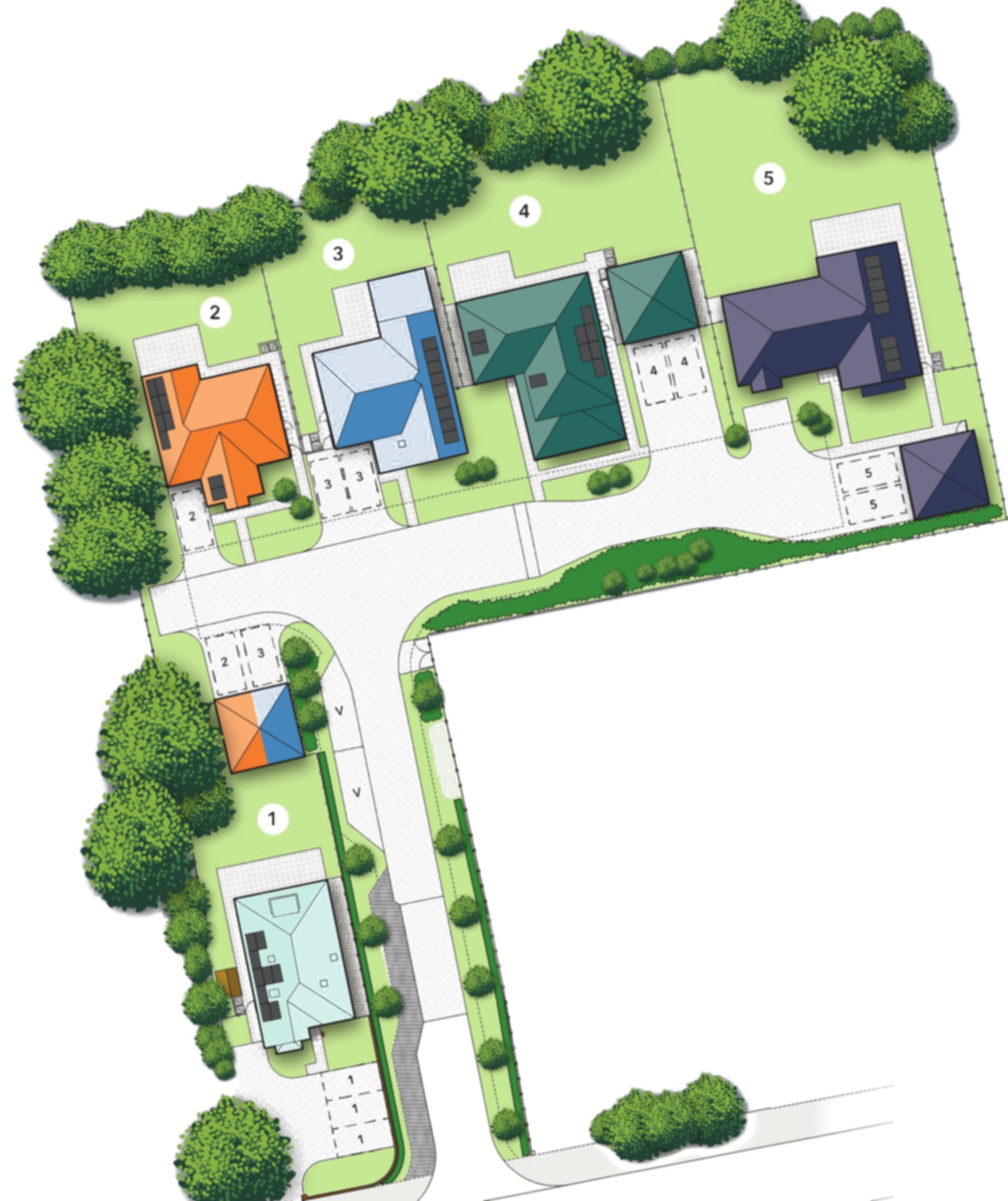 Silver Birches site plan showing plots 1 to 5