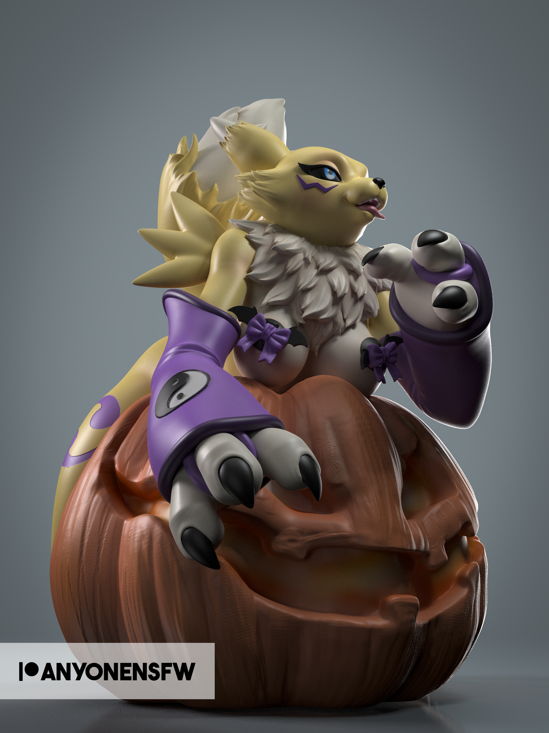 Renamon In The Pumpkin Statue | Digimon Fan Art by Anyonensfw SFW,NSFW 3d printed statue,3d printed,nsfw statue,3d printed figure,furry statue,Renamon Statue,Digimon