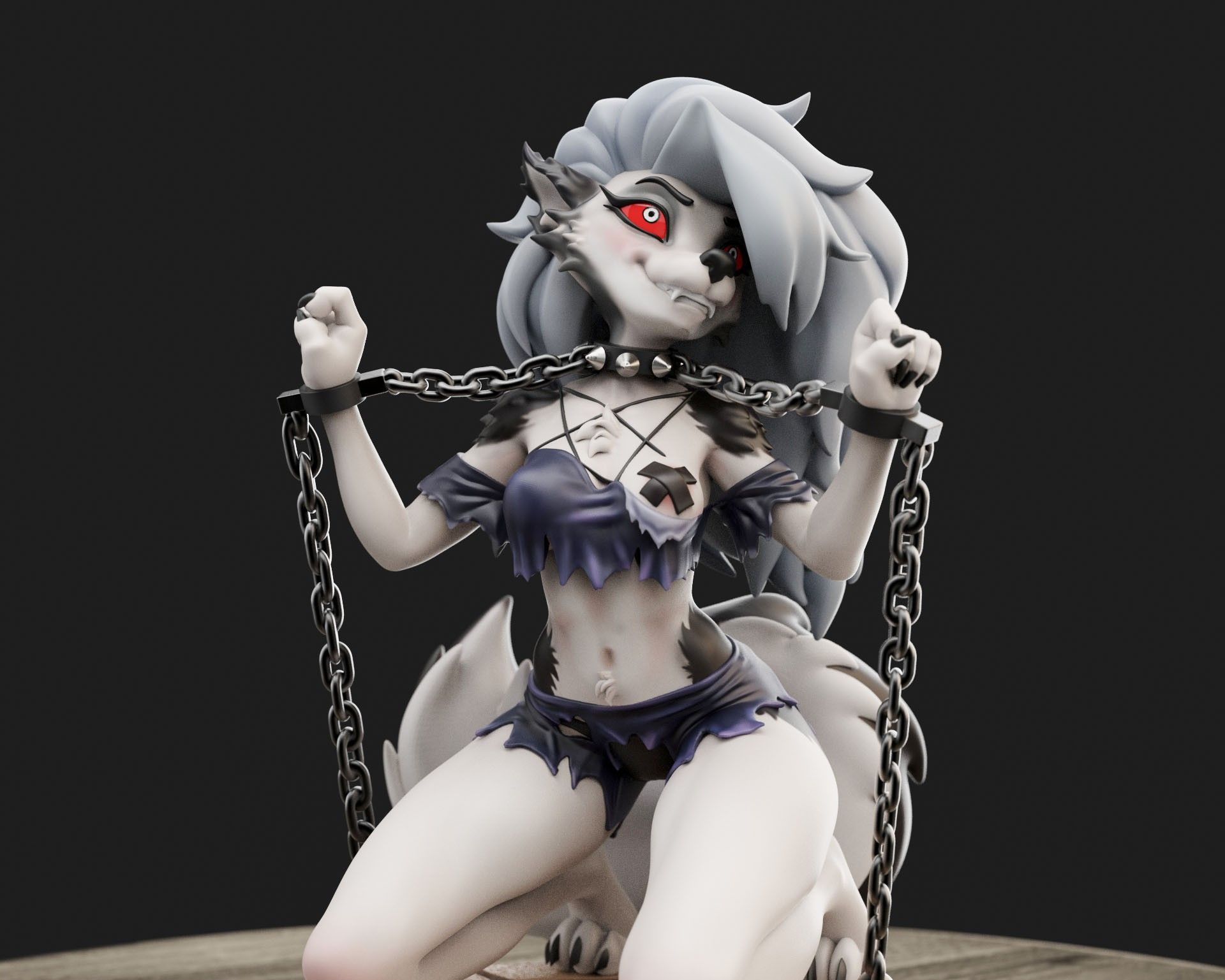 Loona Chained Statue | Helluva Boss Fan Art by Anyonensfw SFW,NSFW,Futa 3d printed statue,3d printed figure,nsfw statue,loona statue,helluva boss