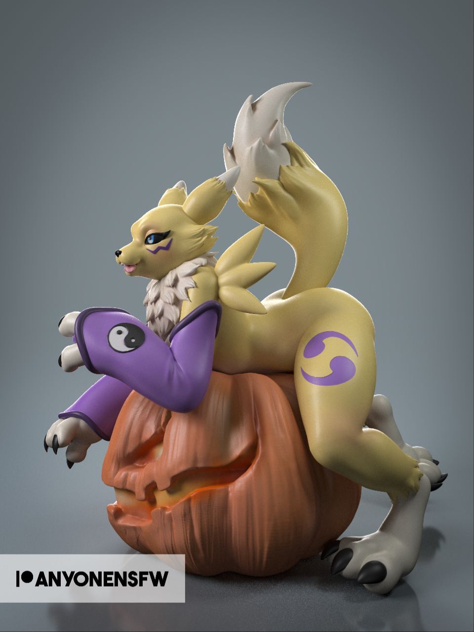 Renamon In The Pumpkin Statue | Digimon Fan Art by Anyonensfw SFW,NSFW 3d printed statue,3d printed,nsfw statue,3d printed figure,furry statue,Renamon Statue,Digimon