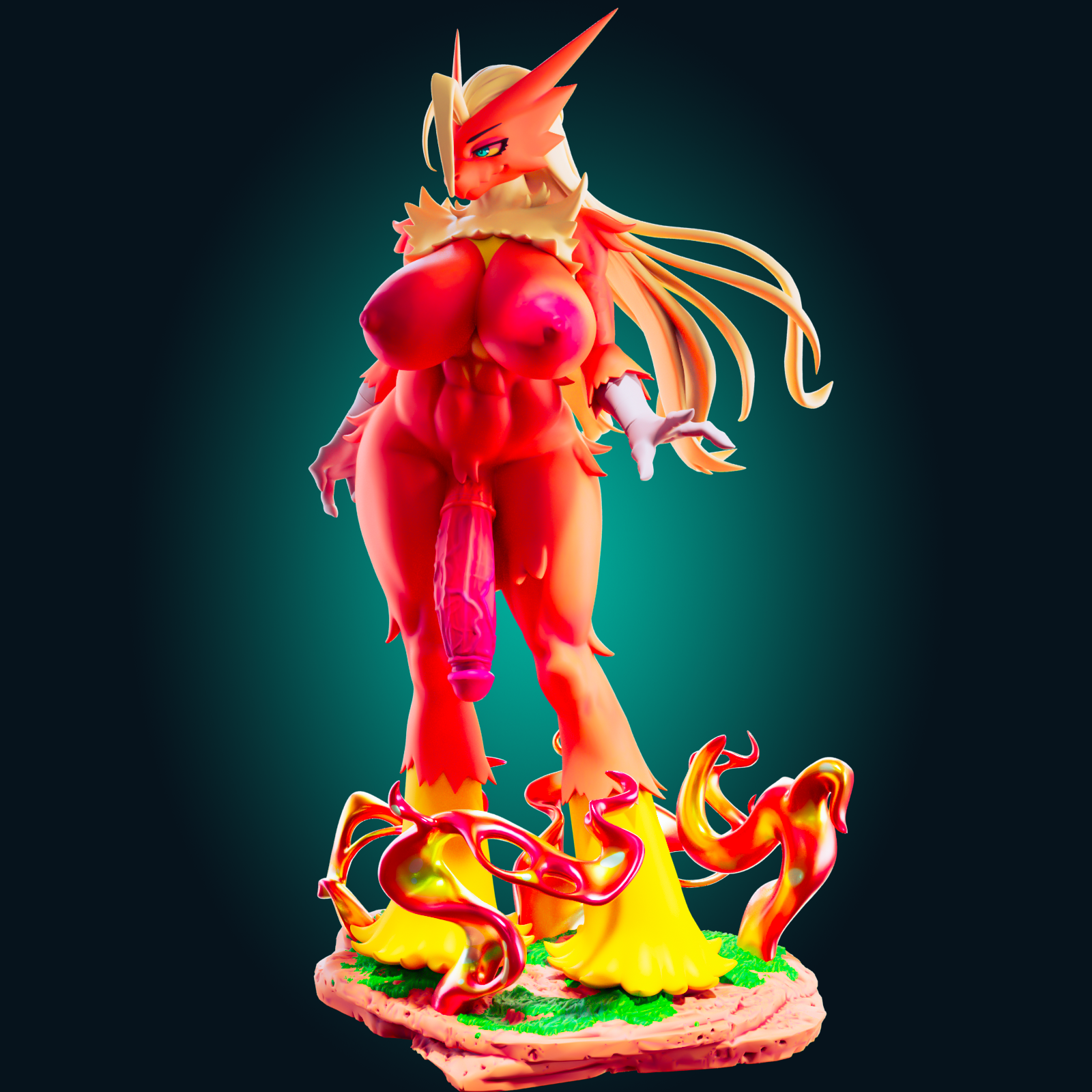 Blaziken Super Curvy Statue | Pokémon Fan Art by Officer Rhu SFW,NSFW,Futa 3d printed,Blaziken statue,futa statue,pokemon statue,furry statue,nsfw statue