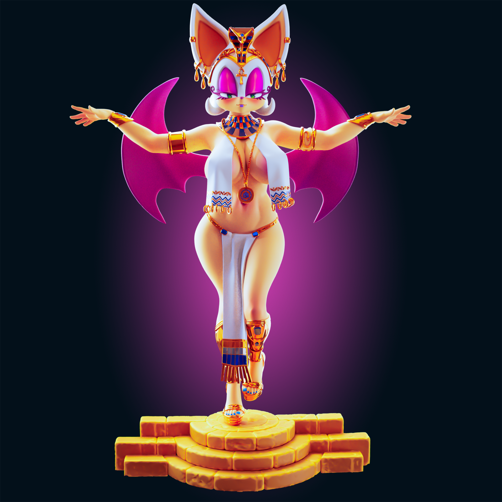 Rouge the Bat Egyptian Cosplay Statue | Sonic Fan Art by Officer Rhu SFW,NSFW,Futa 3d printed,Rouge the Bat statue,futa statue,Sonic statue,furry statue,nsfw statue