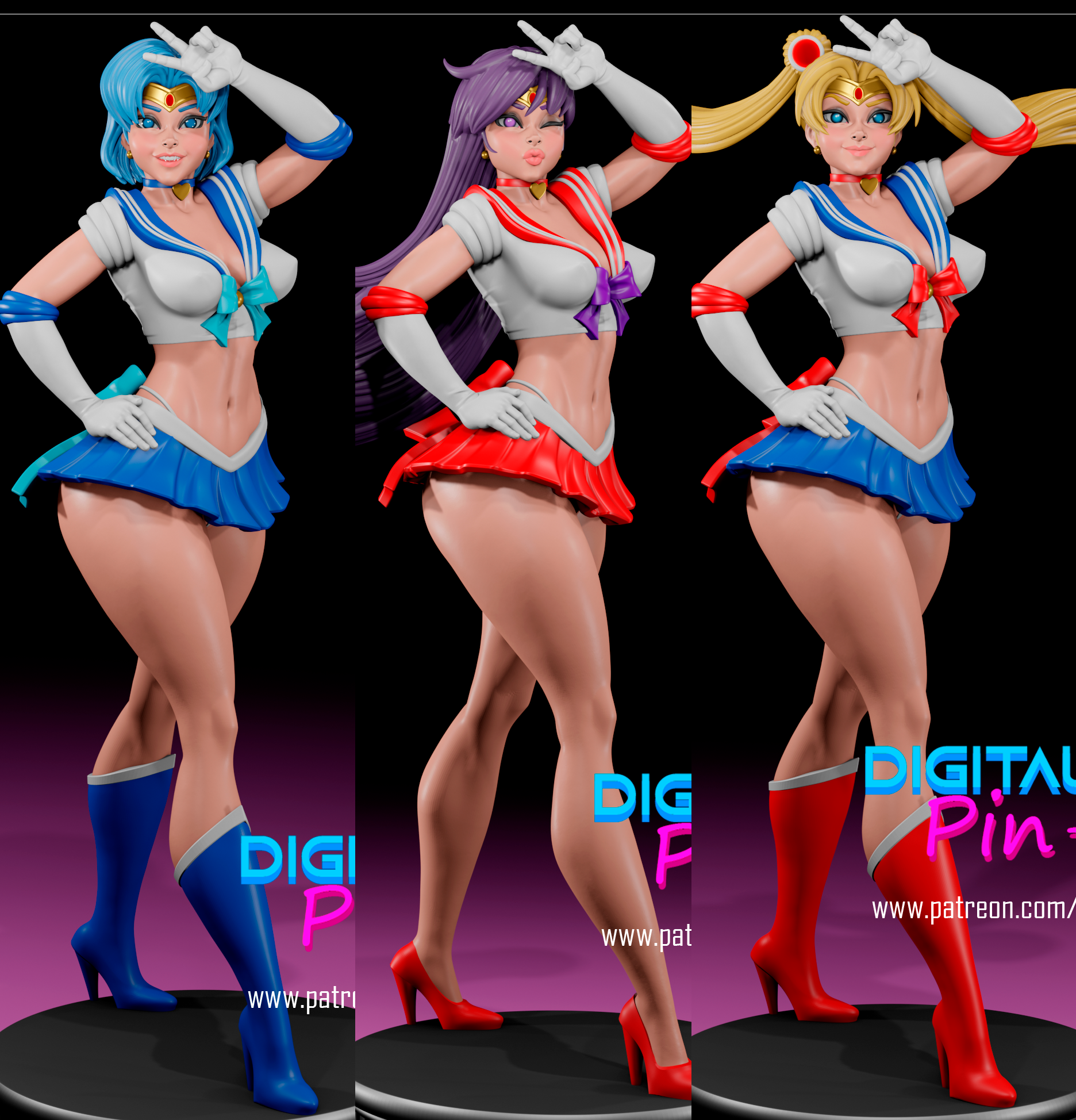 Statua Sailor Girls | Sailor Moon Fan art di Digital Dark SFW,NSFW,Futa 3d printed statue,3d printed,nsfw statue,futa statue,Sailor Girls Statue