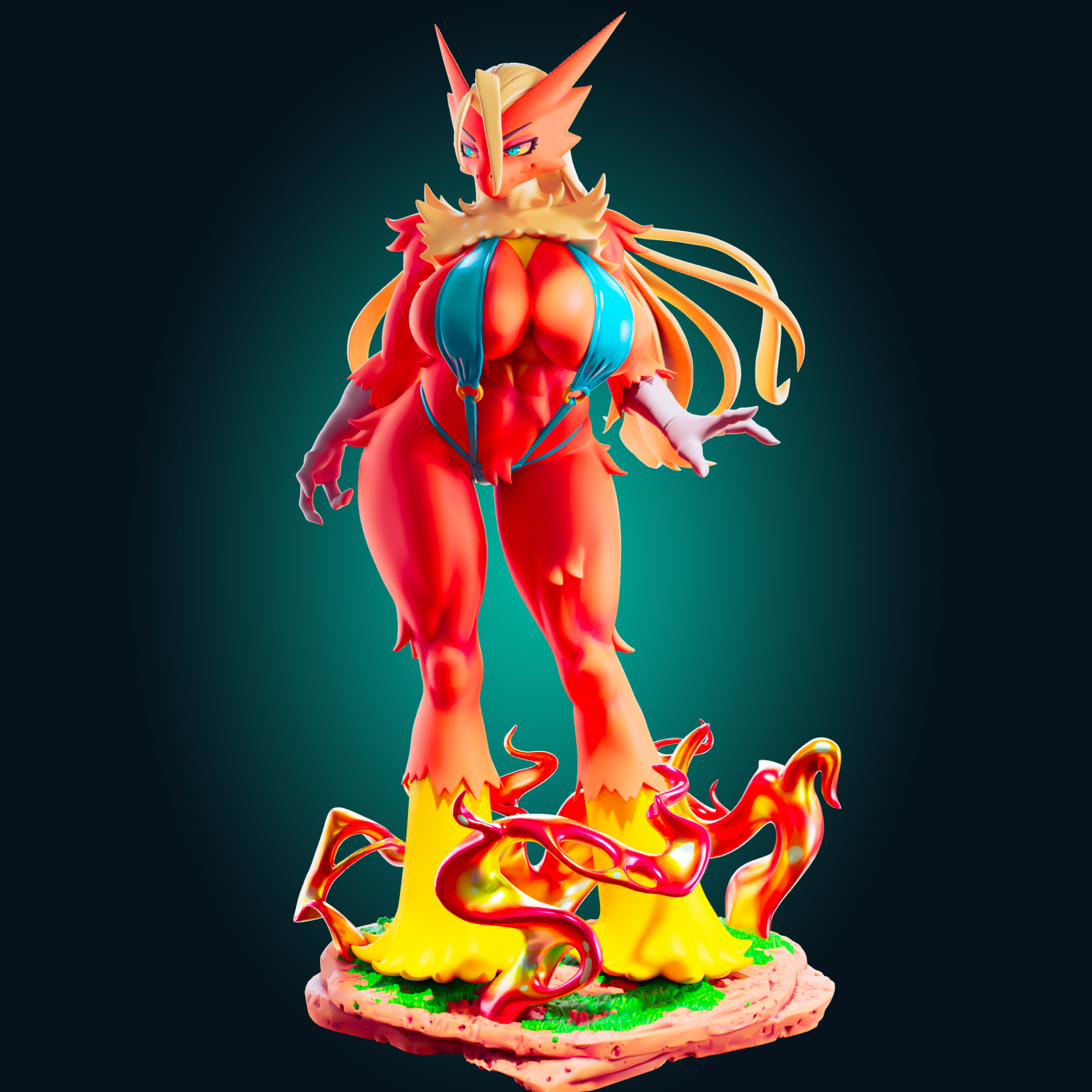Blaziken Super Curvy Statue | Pokémon Fan Art by Officer Rhu SFW,NSFW,Futa 3d printed,Blaziken statue,futa statue,pokemon statue,furry statue,nsfw statue