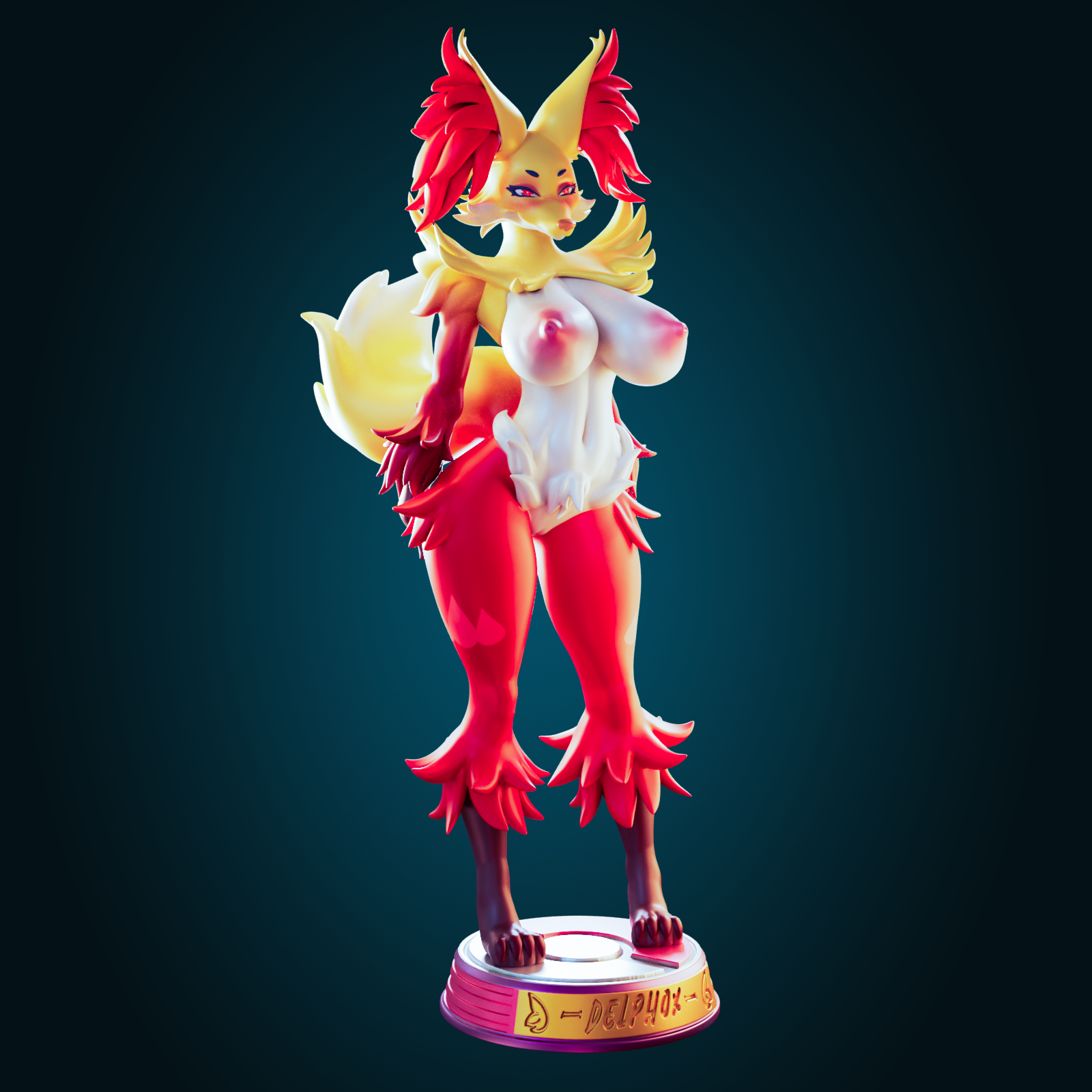 Delphox Thicc Mommy Statue | Pokémon Fan Art by Officer Rhu SFW,NSFW,Futa 3d printed statue,3d printed,nsfw statue,futa statue,Delphox Statue,pokemon statue
