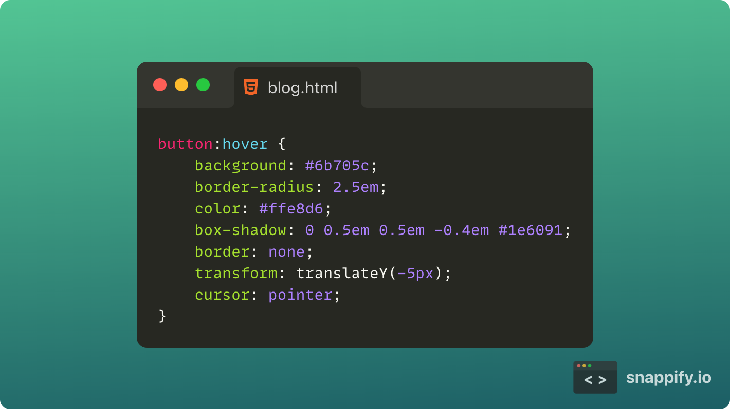 Screenshot of css of button hover state
