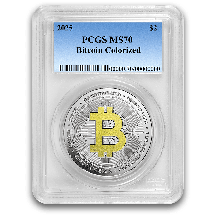 1 ounce Silver Coin MS-70 PCGS - 2025 Bitcoin Colorized | GOLD AVENUE