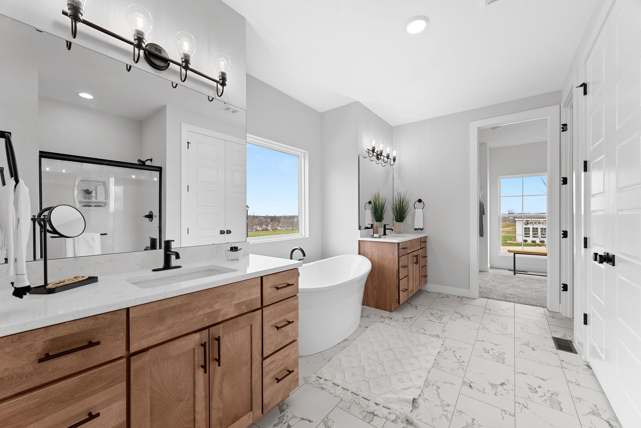 Bathroom white with natural wood accents