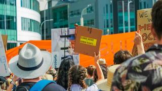 a crowd of climate protestors in Auckland