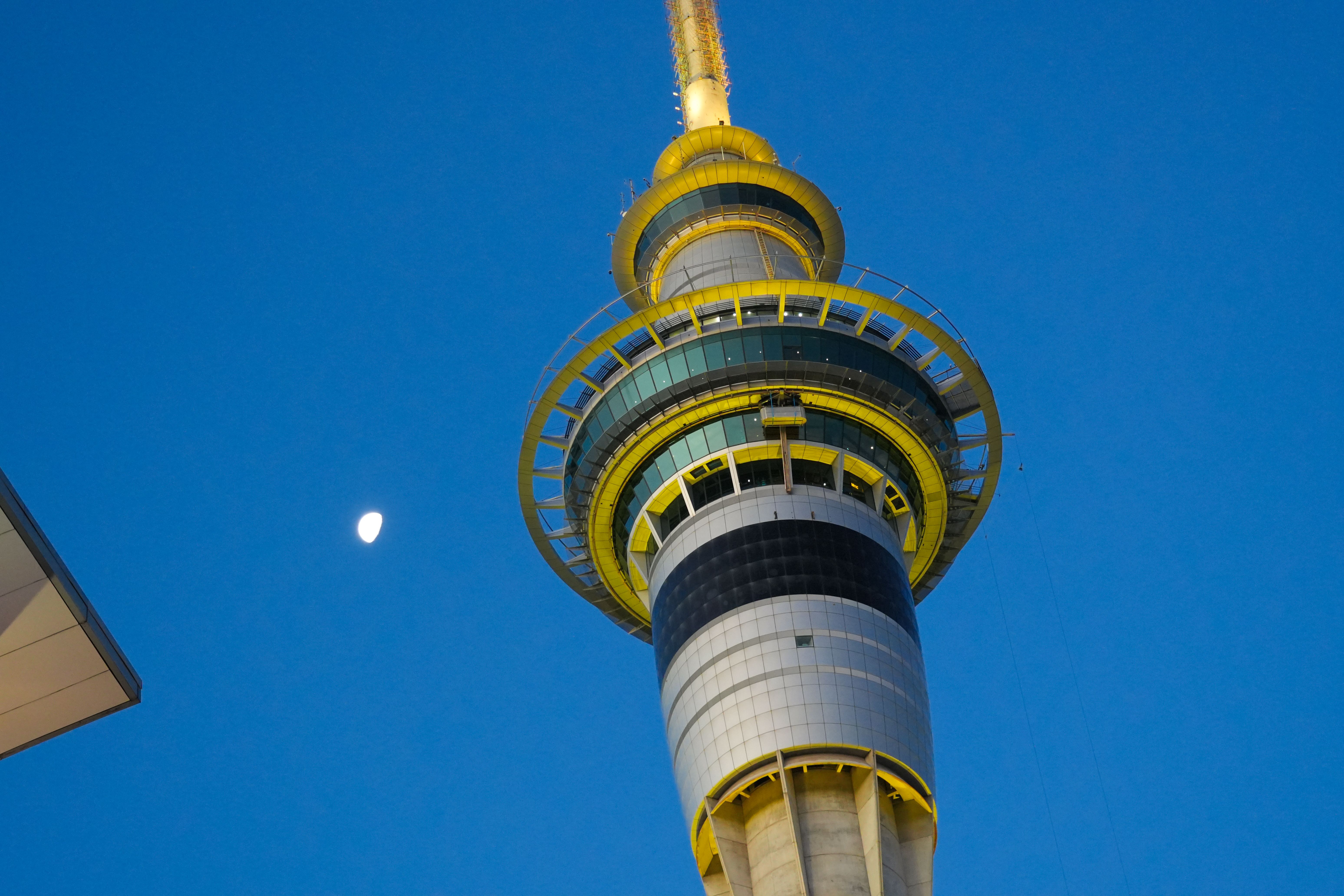 Auckland Sky Tower lit up yellow