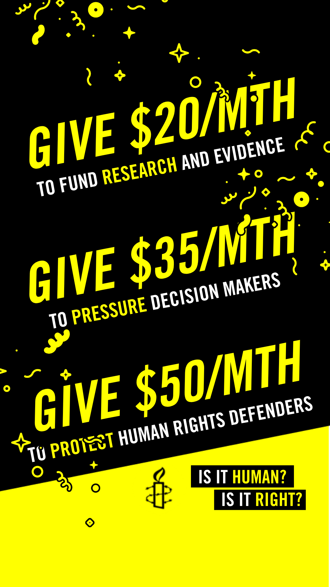 Photo illustrating what a monthly donation funds at Amnesty International 