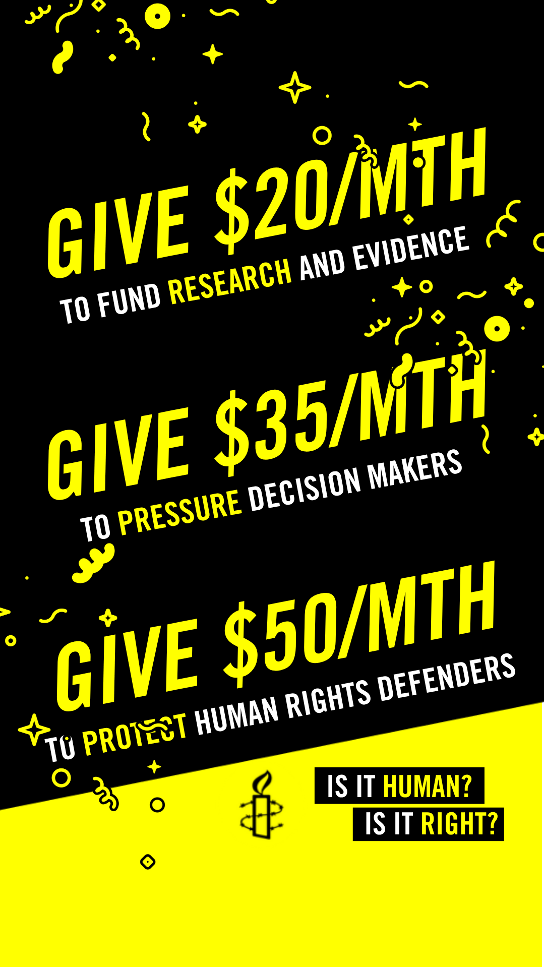 Photo illustrating what a monthly donation funds at Amnesty International