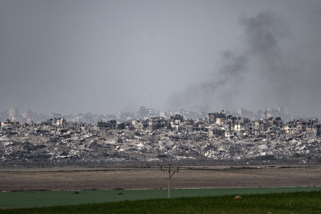 A shot of many damaged buildings in Gaza