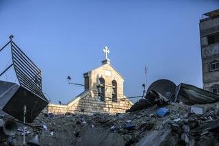 A view of the damaged historical Greek Orthodox Saint Porphyrius Church