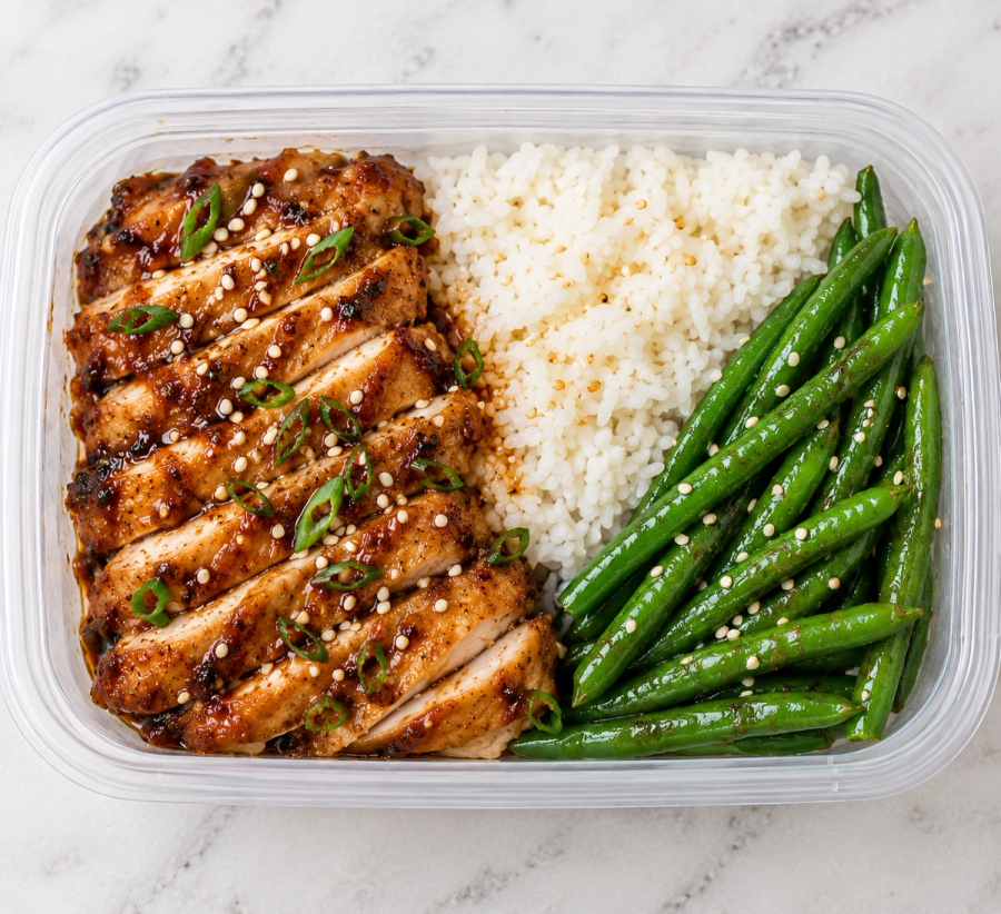 Teriyaki Chicken with White Rice and Green Beans