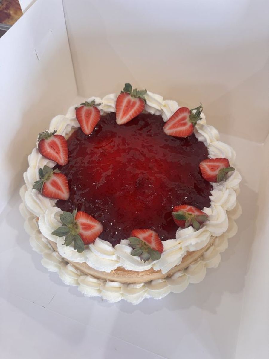 Strawberry topped cake