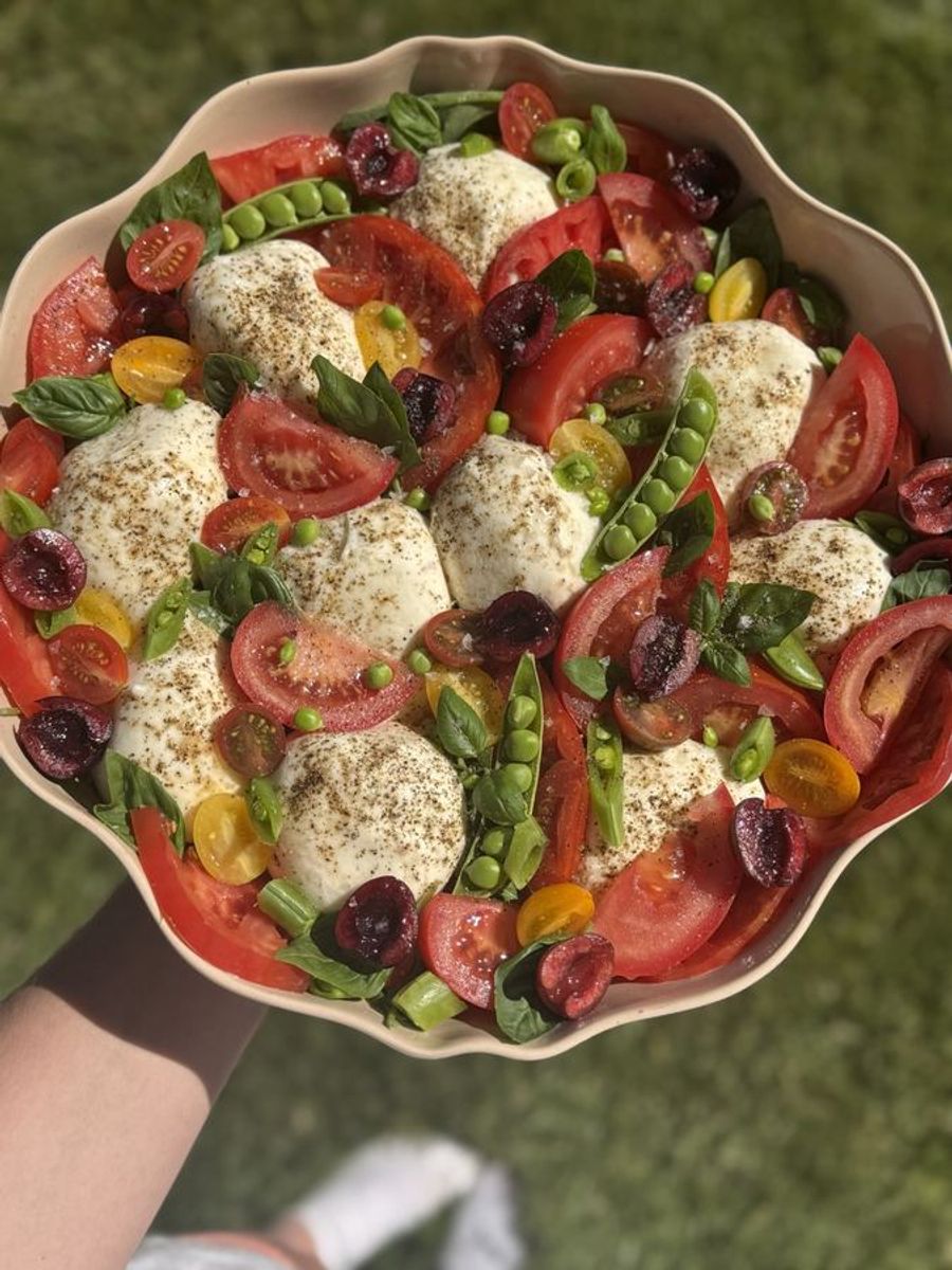 Caprese salad with mozzarella, tomatoes, and basil