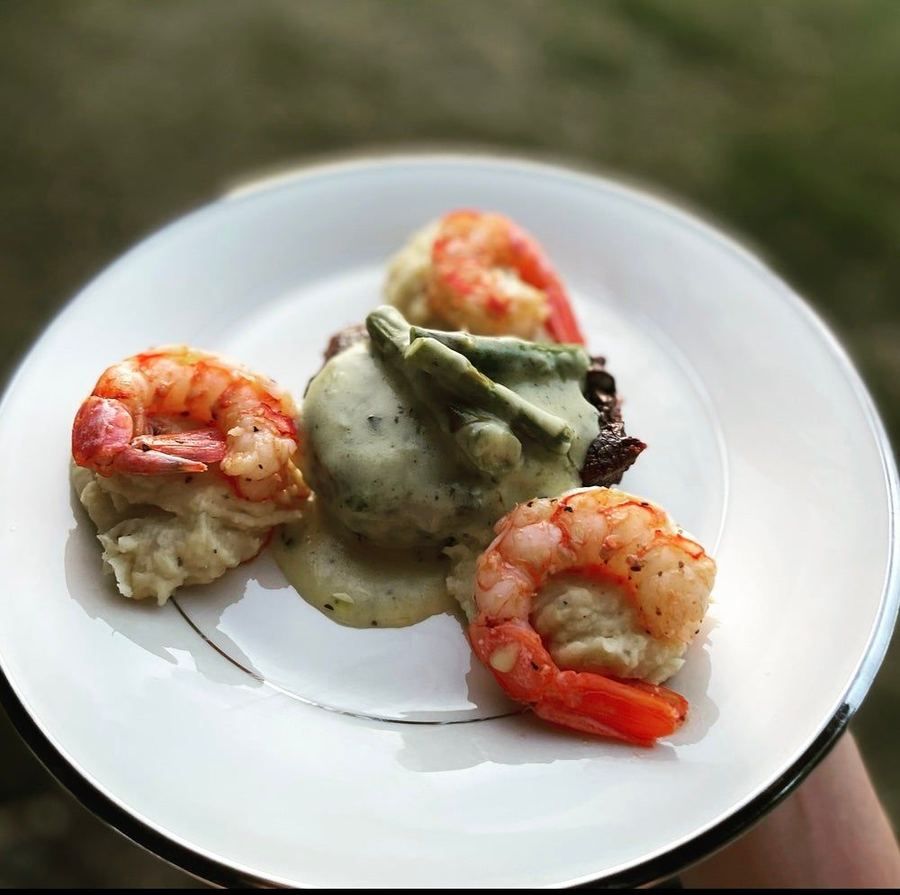 Shrimp plated with garnish