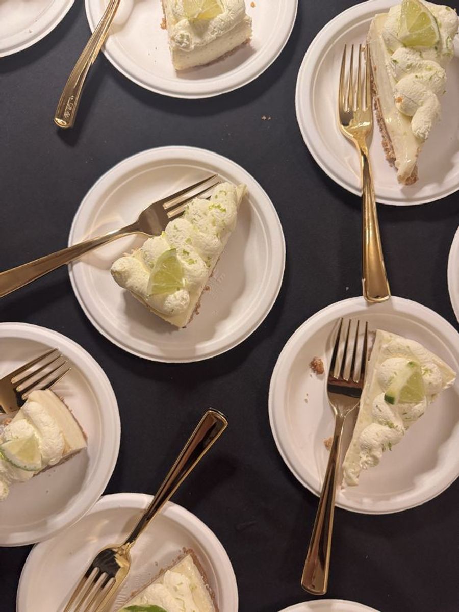 Individual cheesecakes plated and ready to serve