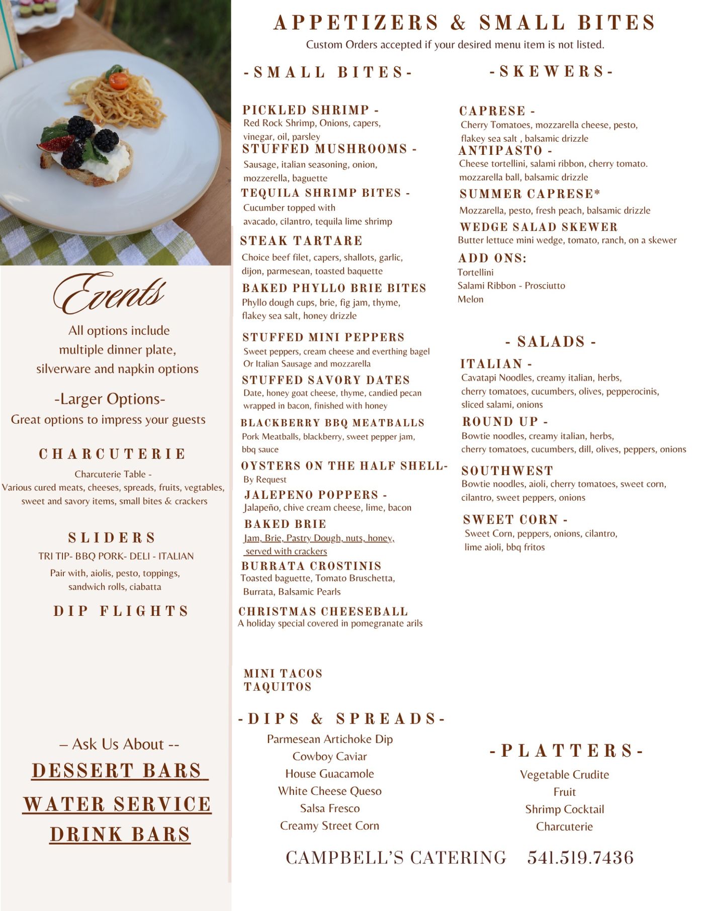 Appetizers & Small Bites Menu, page 1