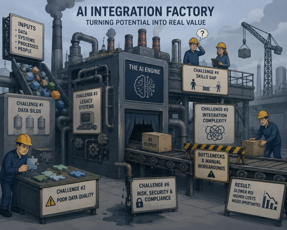 The six operational challenges of scaling AI integration in manufacturing. From bridging the workforce skills gap to navigating risk, security, and compliance, these foundational hurdles often delay time-to-value. Overcoming these integration bottlenecks is essential for modern enterprises to secure a faster return on investment (ROI) and eliminate hidden supply chain costs.