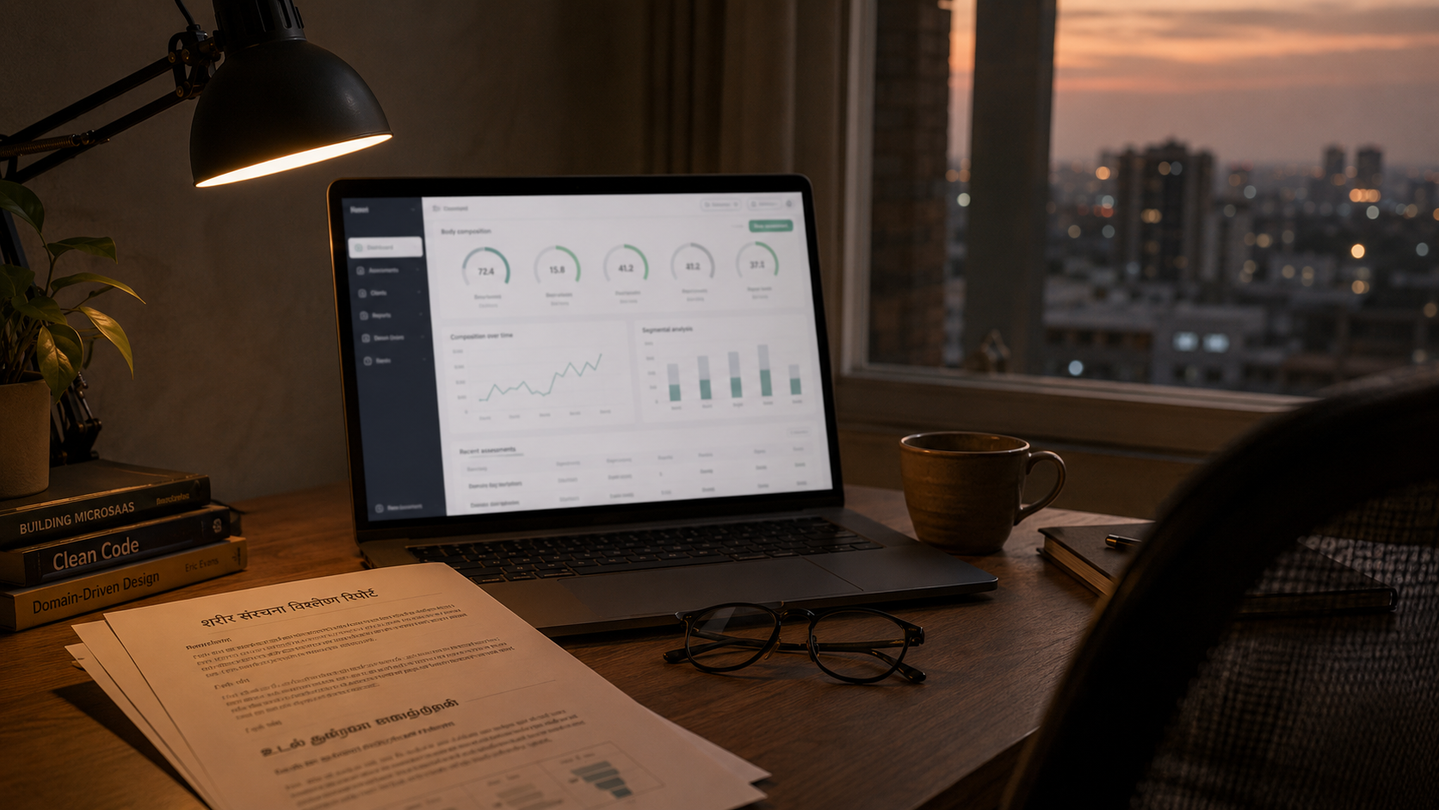 Moody workspace with city view