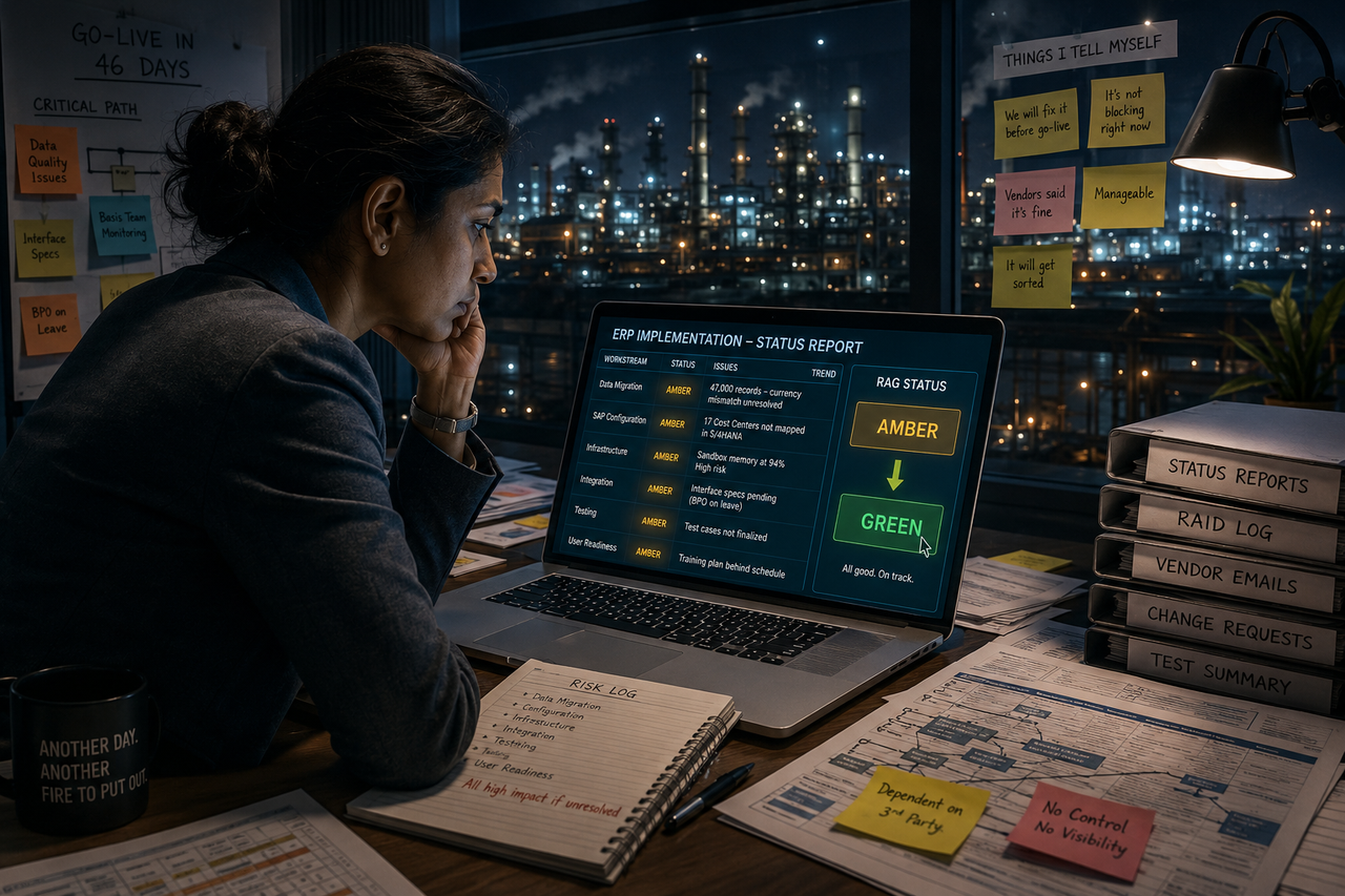 Project manager under pressure at night
