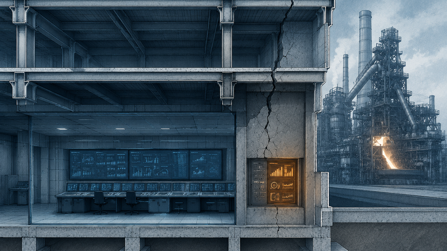 Industrial control room and plant cutaway