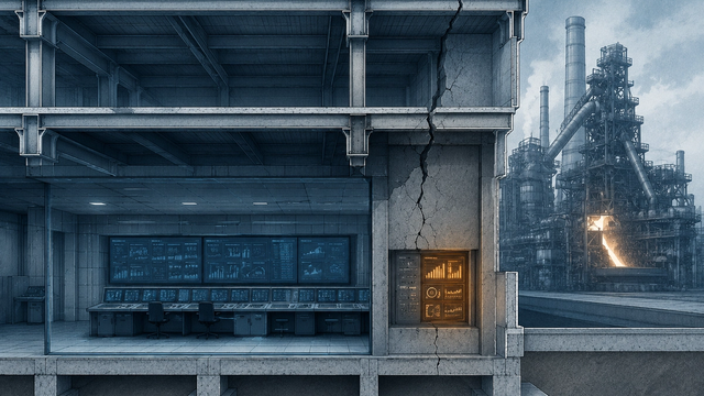 Industrial control room and plant cutaway