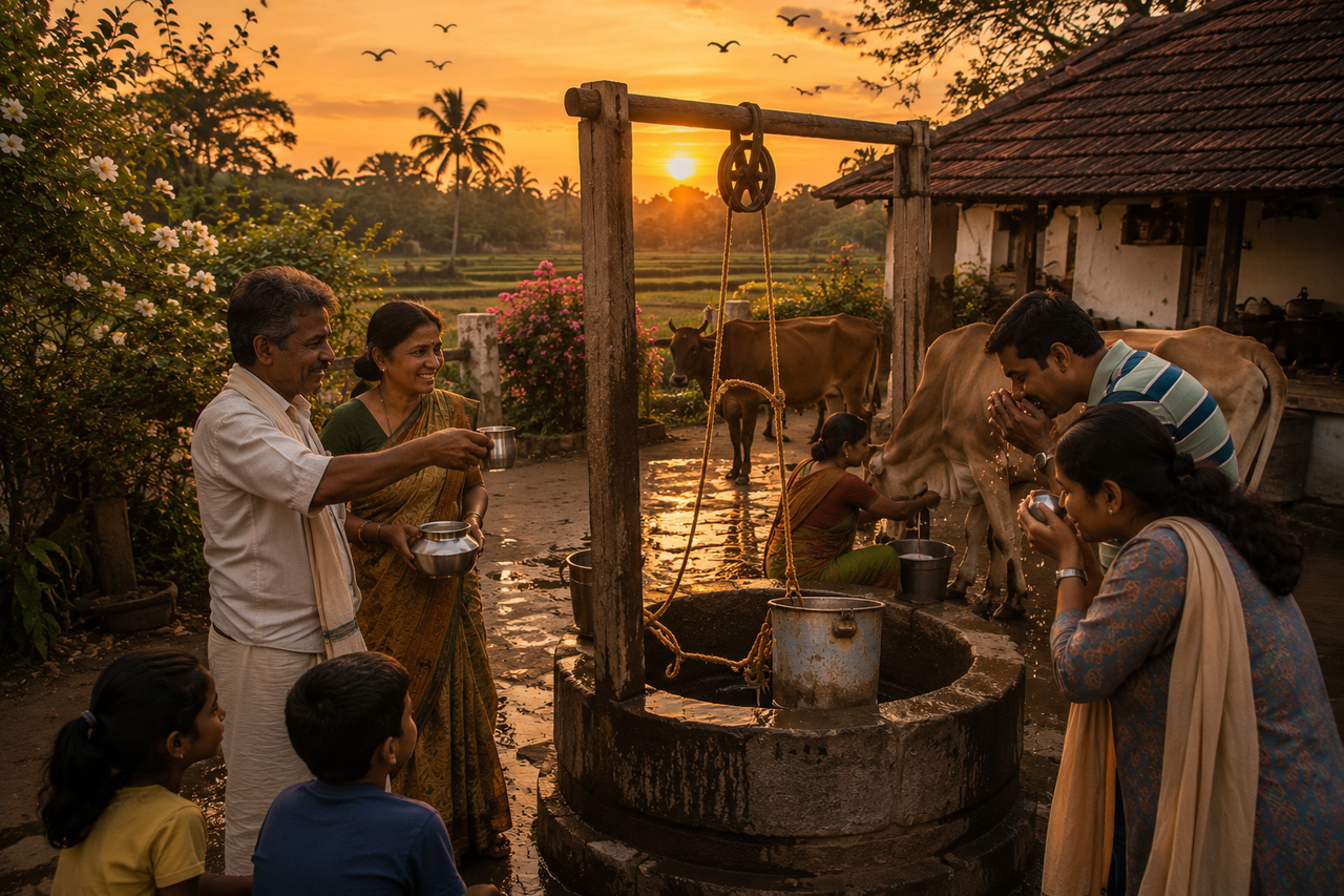 Golden-hour village life and traditions