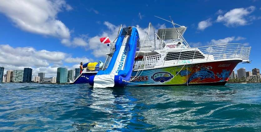 double decker boat wit waterslide waikiki boat cruises
