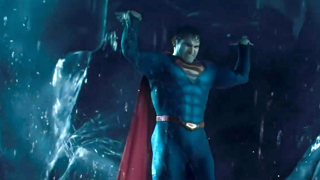 Superman lifting up a submarine.