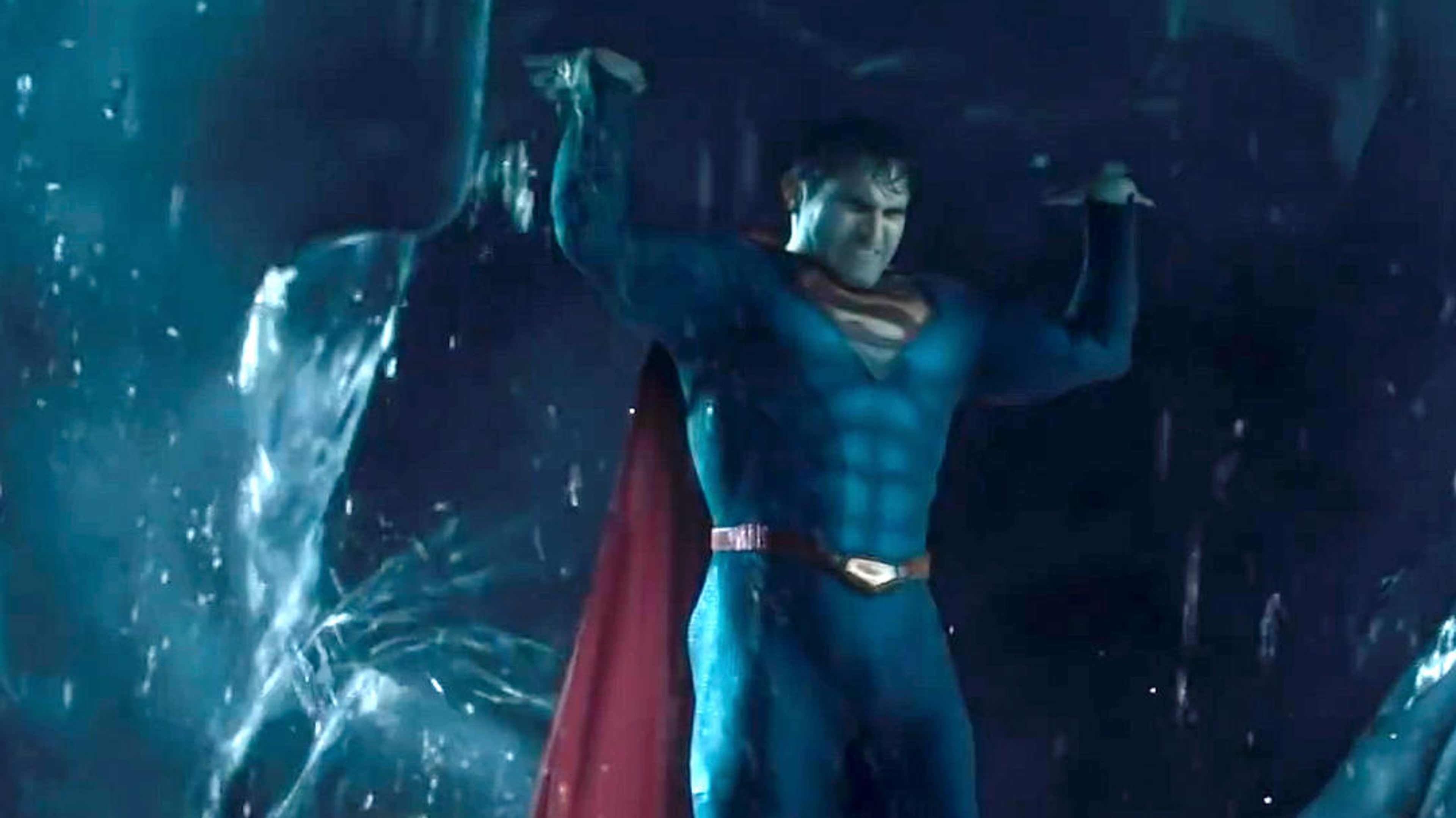 Superman lifting up a submarine.