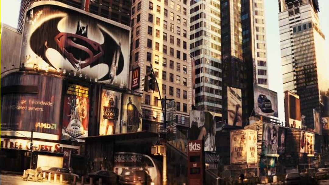A Superman vs Batman billboard in I Am Legend.