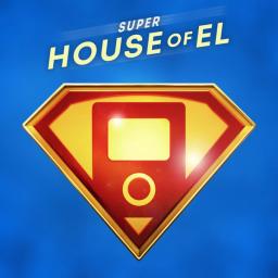 a super house of el logo on a blue background