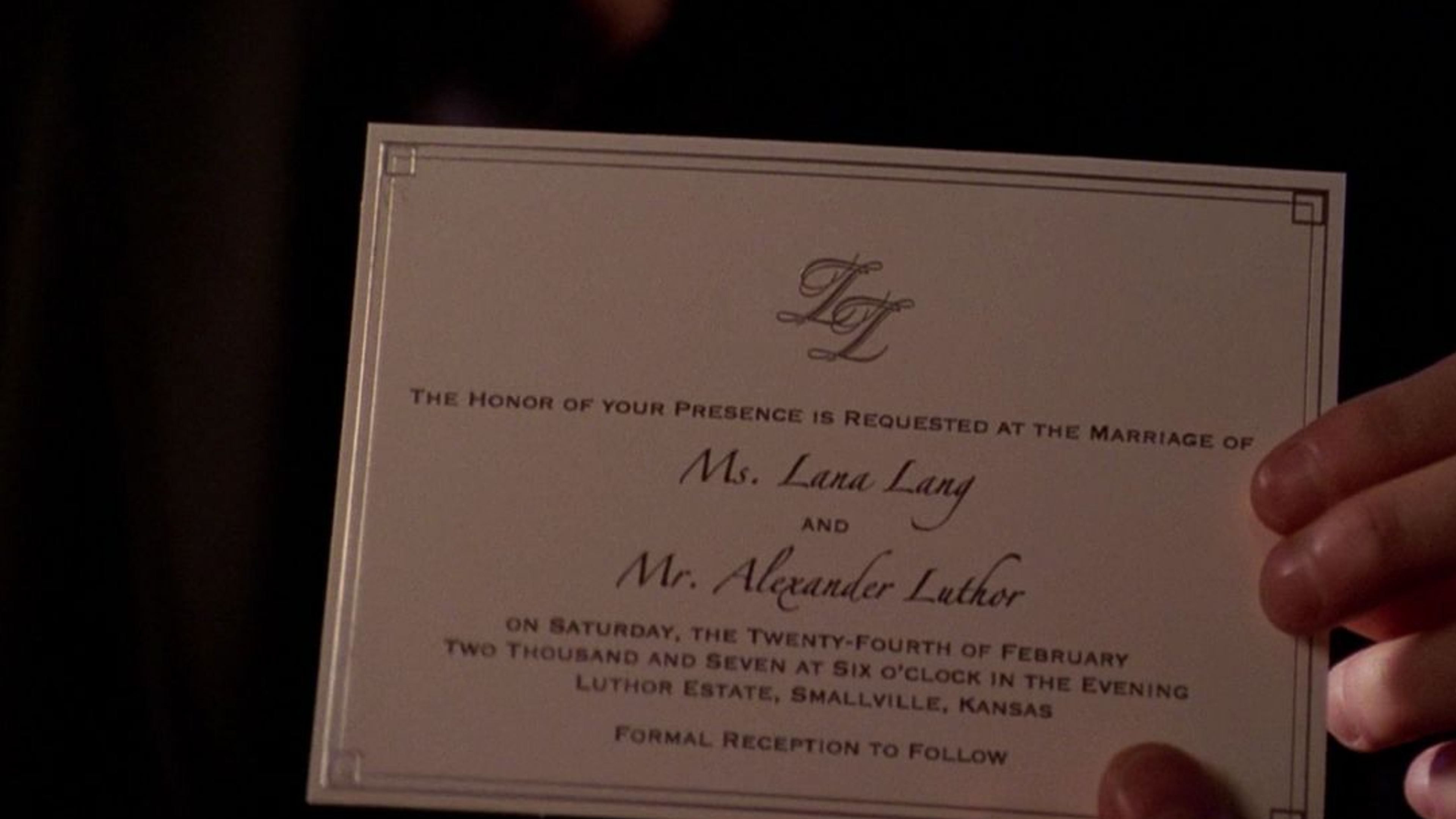 Lex and Lana's wedding invitation.