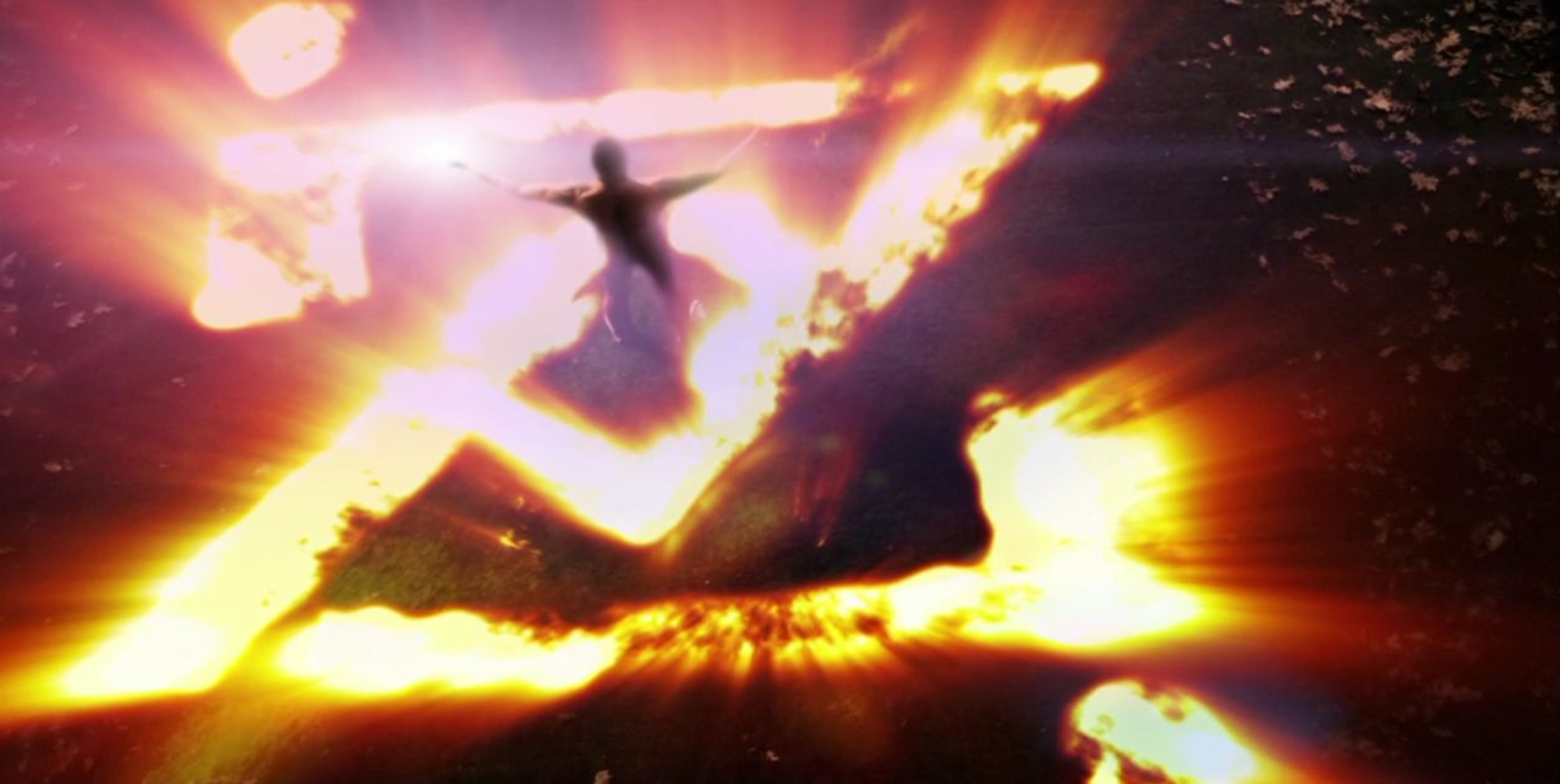 The Zod symbol burnt into the ground, with his clone in the center.