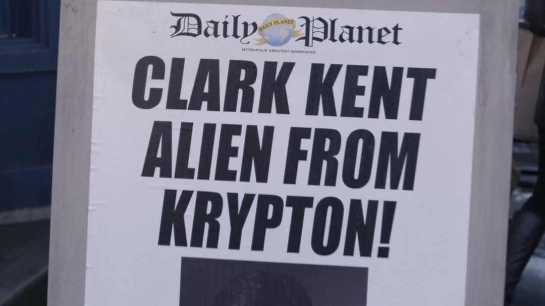 A headline proclaiming Clark Kent is an alien from Krypton.