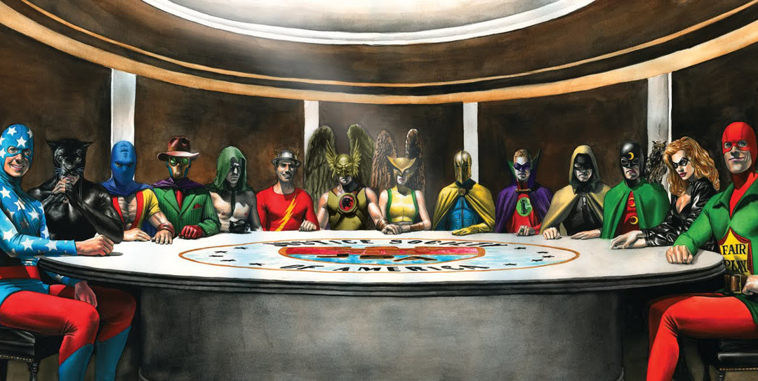 A painting of the Justice Society.