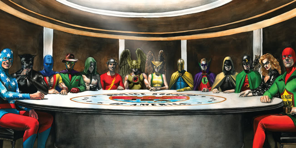 A painting of the Justice Society.