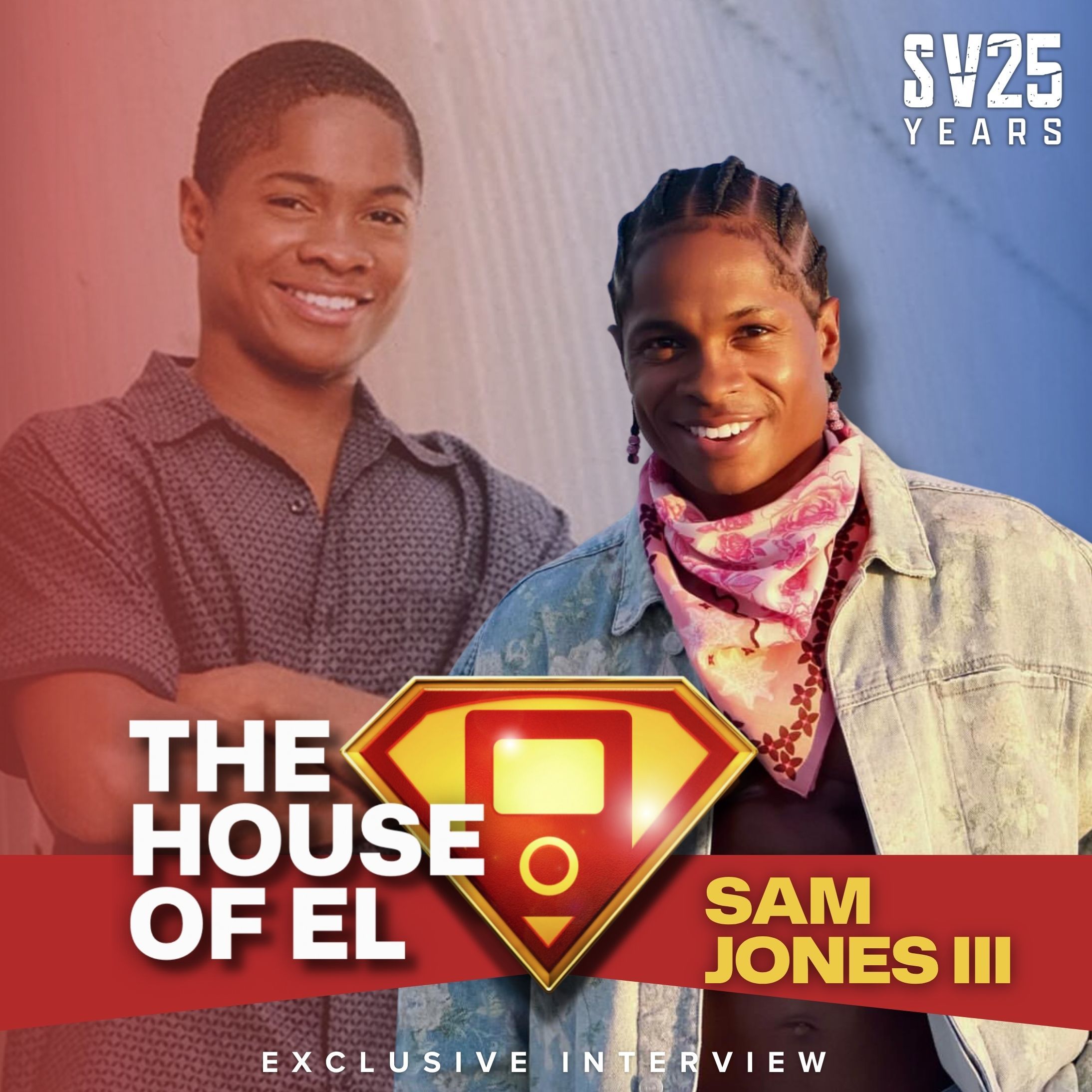 Sam Jones III and a cast image of Pete Ross from "Smallville" in 2001