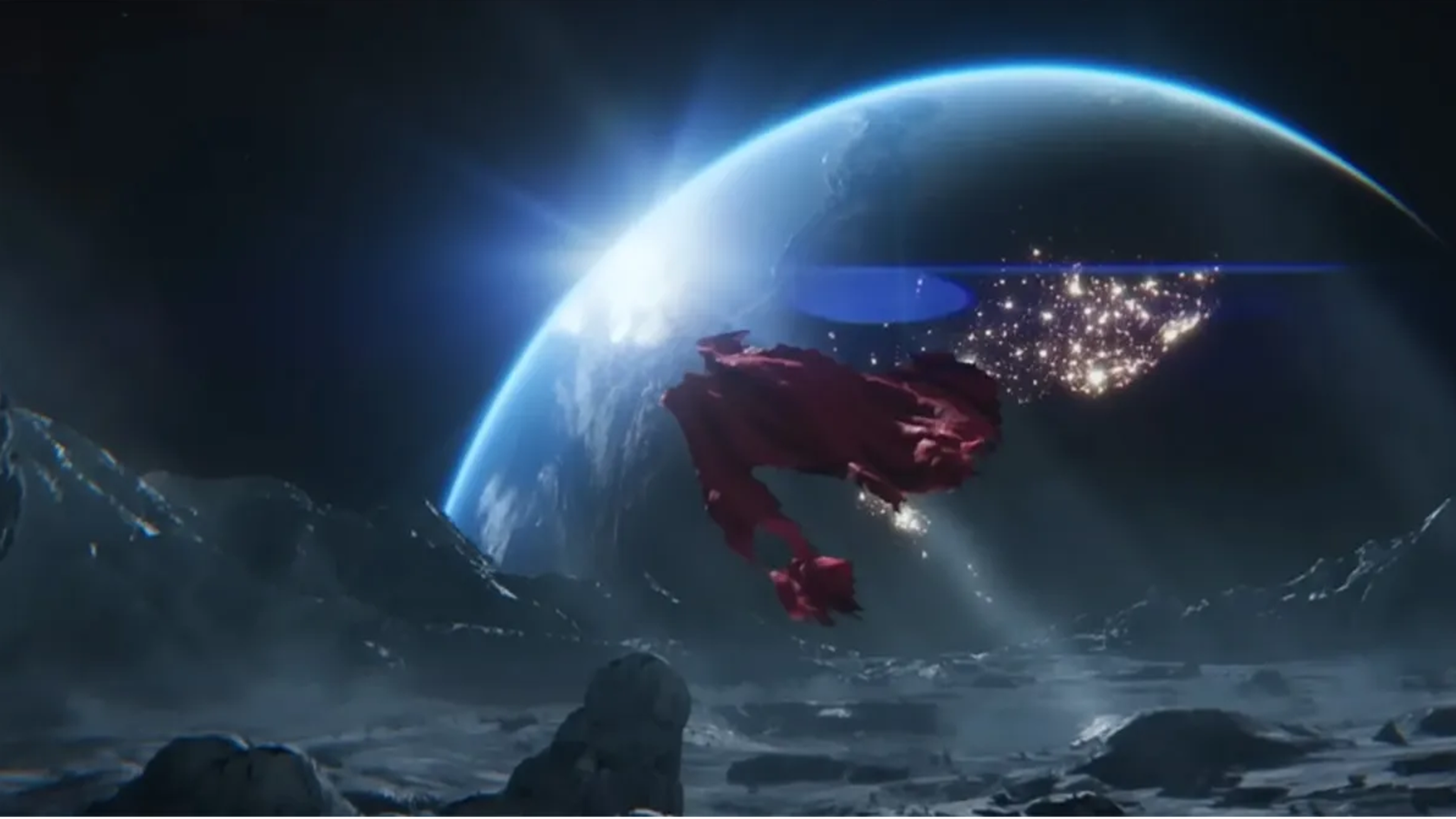 superman's torn cape on the moon