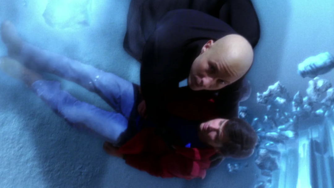 The Fortress of Solitude collapses around Clark and Lex.