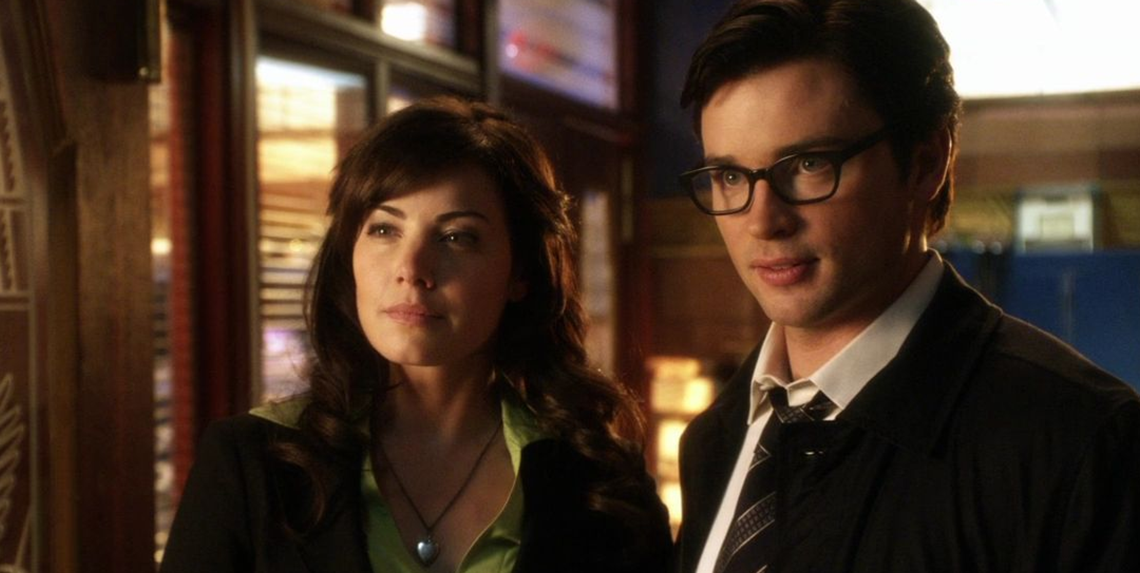 Lois Lane and a bespectacled Clark Kent.