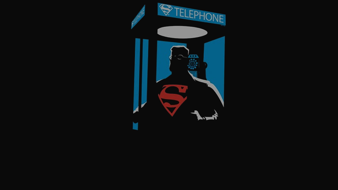 Silhouette of Superman in a phonebooth.