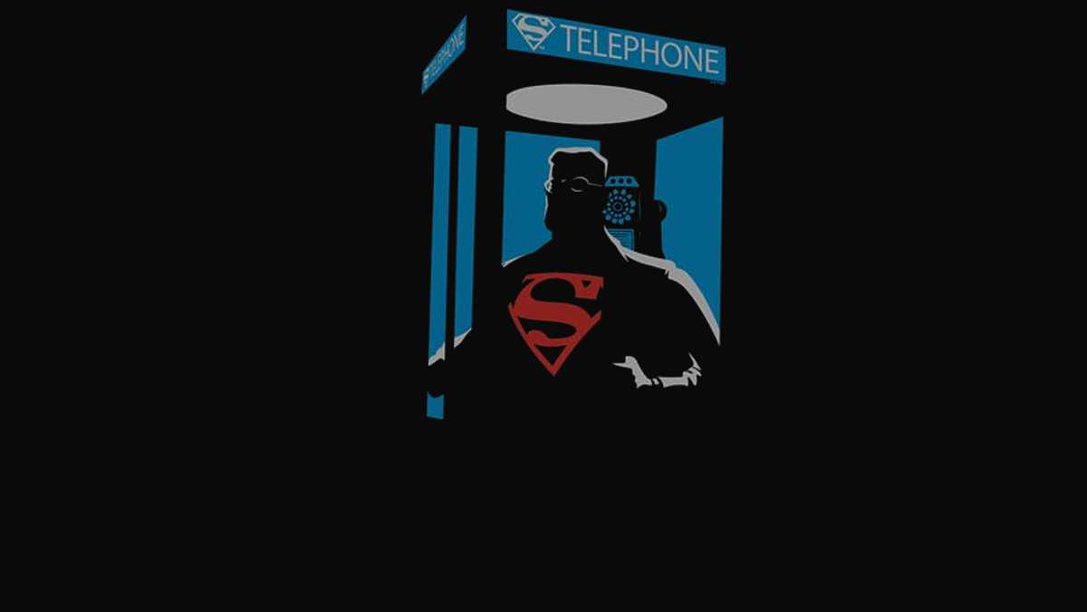 Silhouette of Superman in a phonebooth.