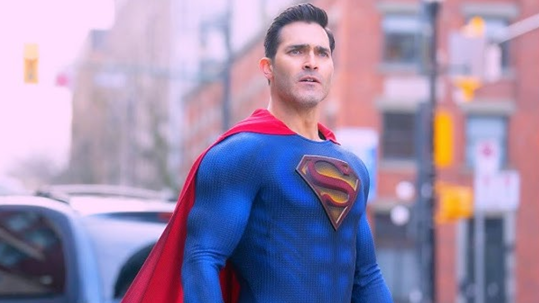 superman standing in the street.