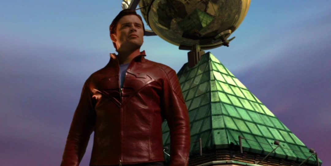 Clark's new costume, a red leather jacket with an embossed S on the chest.